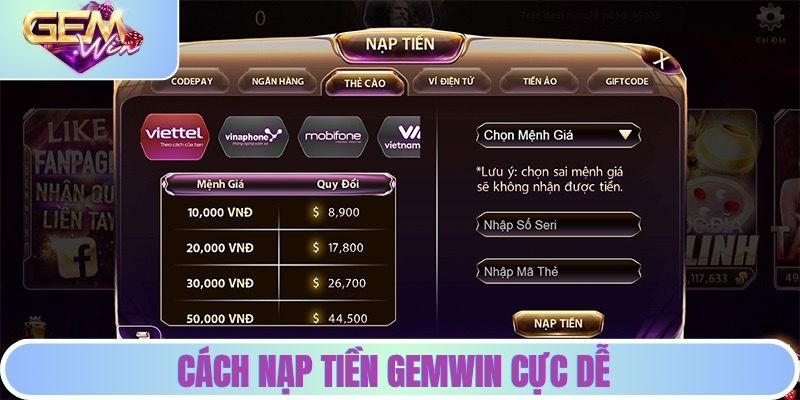 Cách nạp tiền GEMWIN cực dễ