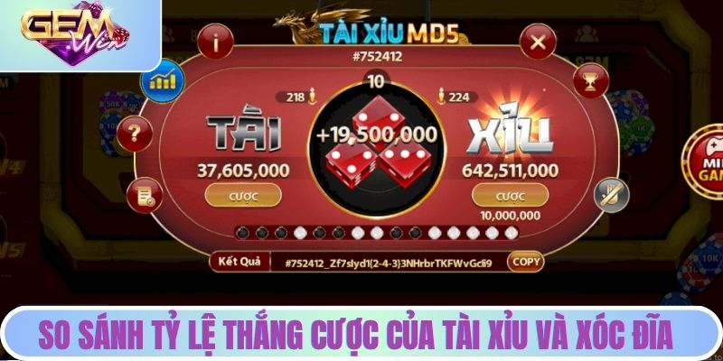 Tài Xỉu Hay Xóc Đĩa? Game Nào Có Tỷ Lệ Ăn Cao Hơn Trên GEMWIN? So sánh chi tiết tỷ lệ thắng cược của game tài xỉu và xóc đĩa